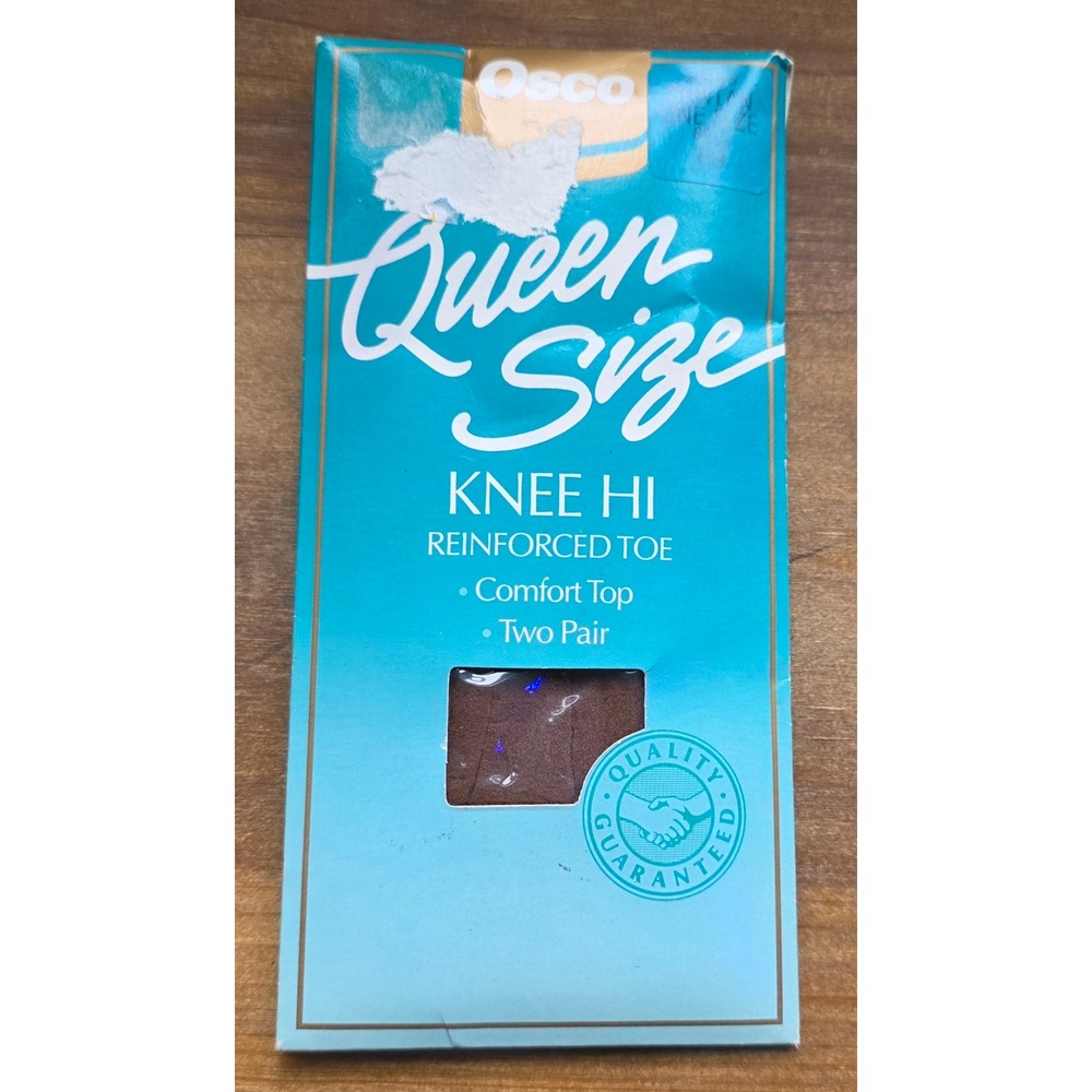 Osco Queen Size Knee Hi Stockings 2 Pair Suntan Wide Calf Reinforced Toe 8.5-11